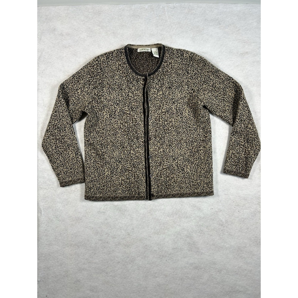Vintage Orvis Cardigan Sweater Womens M Animal Print Button Up Long Sleeve Wool